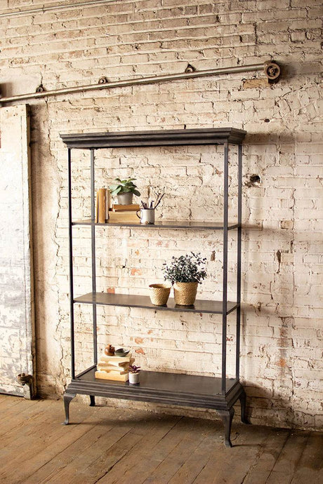 tall metal shelving unit with three shelves