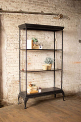 tall metal shelving unit with three shelves - front right view