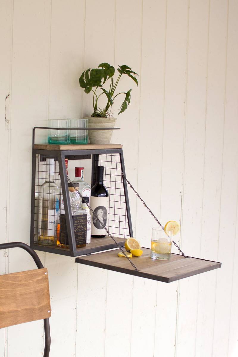 wall mounted minibar with fold down shelf